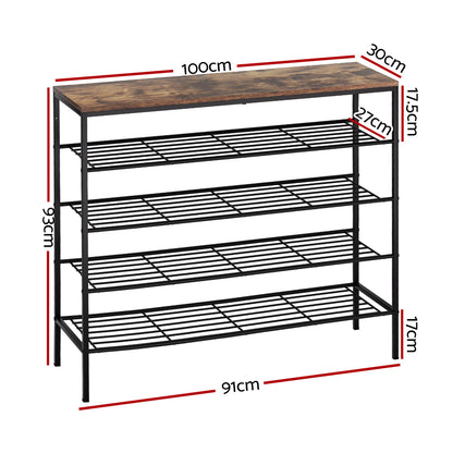 Artiss Shoe Rack 25 Pairs 5-tier Shoe Storage Organiser Shelf Metal frame Walnut