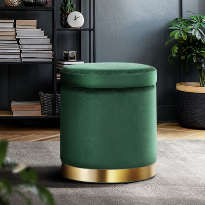 Artiss Storage Ottoman Foot Stool Round Velvet Foot Rest Pouffe Footstool Green