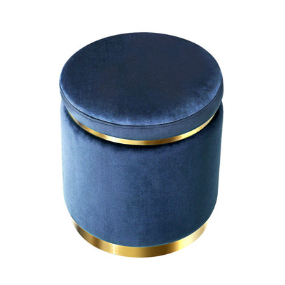 Artiss Foot Stool Round Velvet Ottoman Foot Rest Pouf Padded Seat Footstool Navy