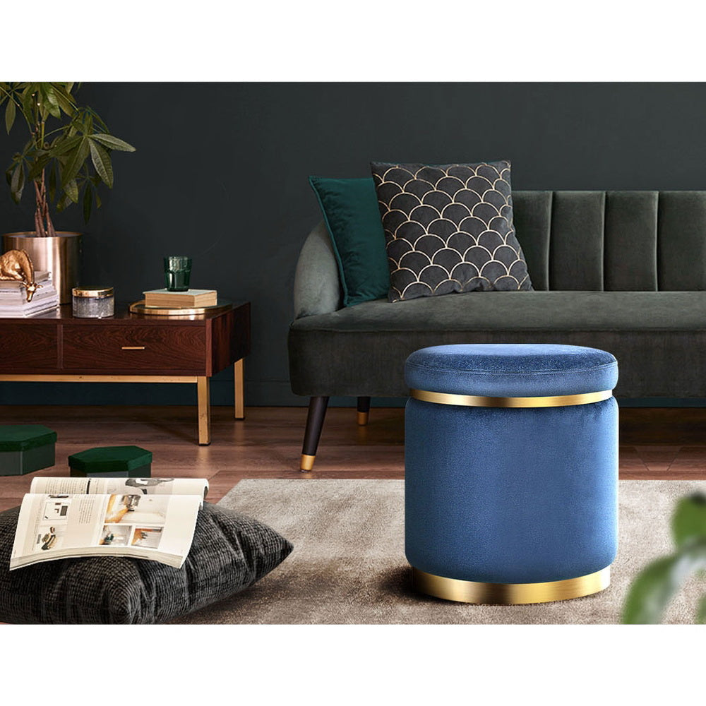 Artiss Foot Stool Round Velvet Ottoman Foot Rest Pouf Padded Seat Footstool Navy