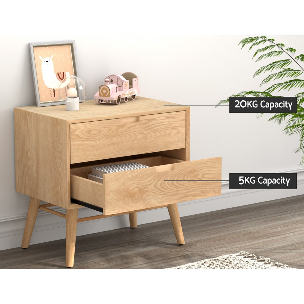 Artiss Bedside Table Drawers Side End Table Storage Cabinet Nightstand Oak GINO