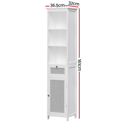 Artiss Bathroom Cabinet Storage 161cm White Rattan Tallboy Toilet Cupboard