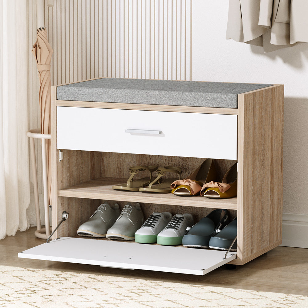 Artiss Shoe Cabinet Bench Shoes Storage Organiser Rack Fabric Seat Wooden Cupboard Up to 8 pairs