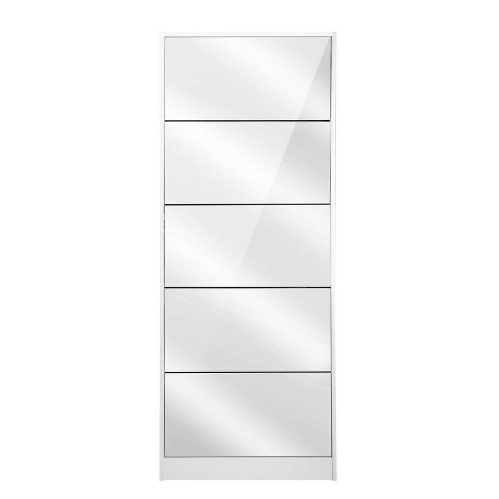 Artiss 5 Drawer Mirrored Wooden Shoe Cabinet - White