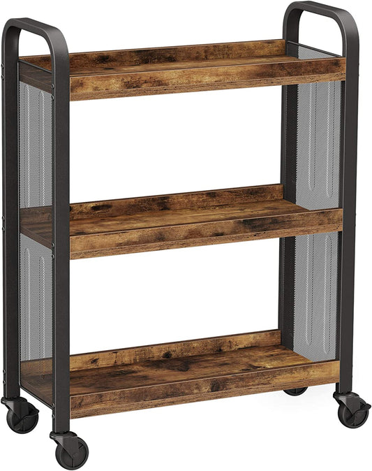 Rustic Brown Kitchen Trolley Rolling Cart with Steel Structure (66 x 26 x 85 cm)