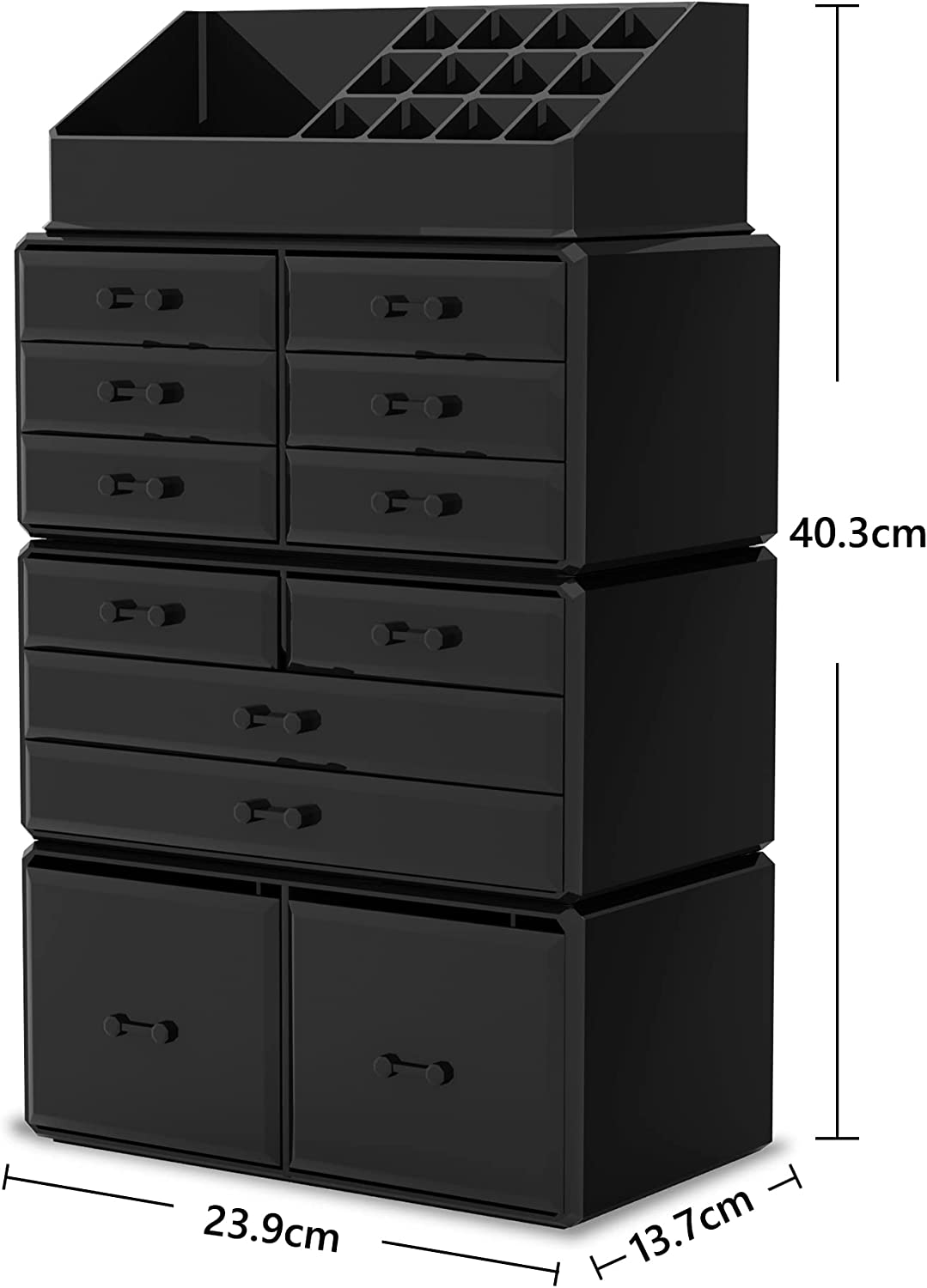 Makeup Cosmetic Organizer Storage with 12 Drawers Display Boxes (Black)