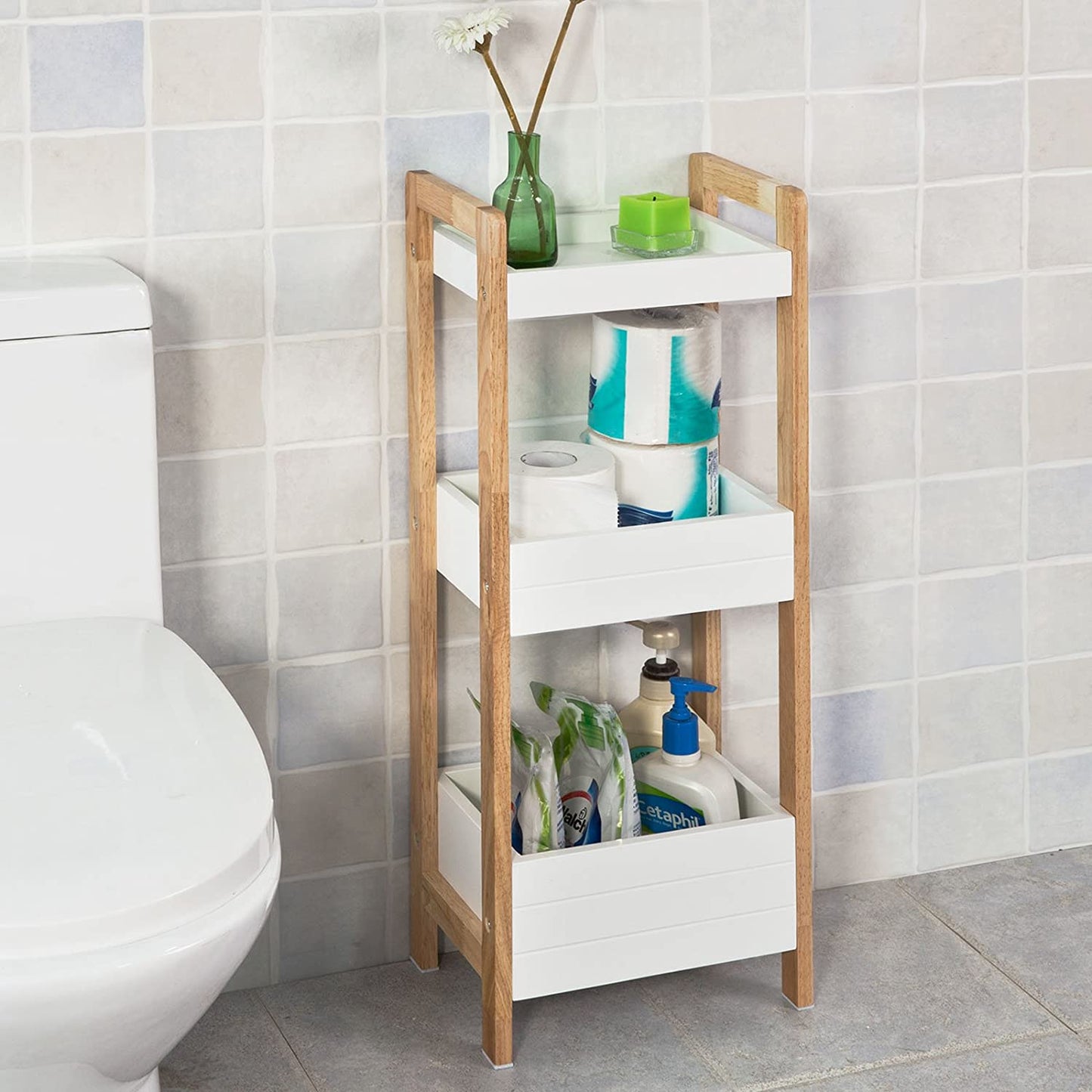 3-Tier White Storage Bathroom Shelf