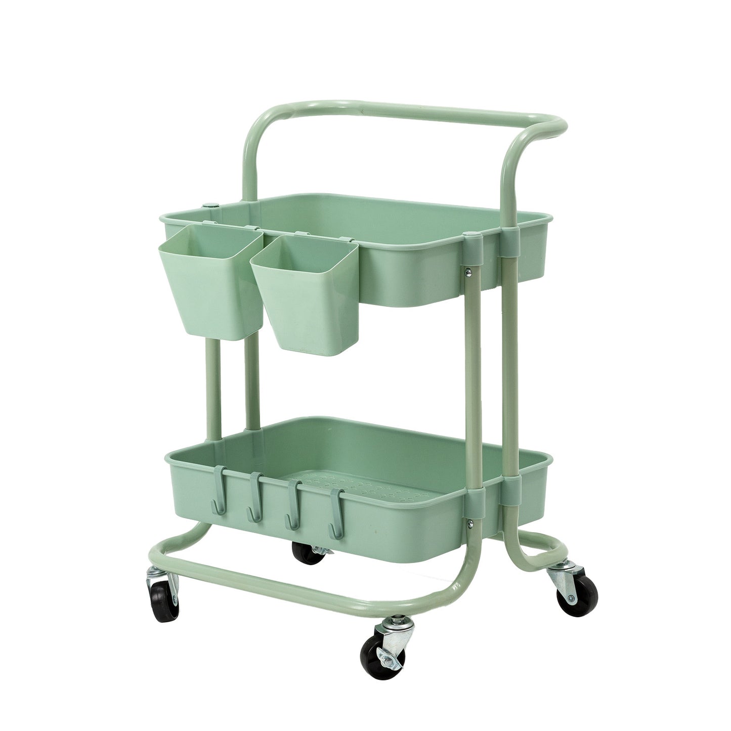 Kandoka 2 Tier Green Trolley Cart Storage Utility Rack Organiser Swivel Kitchen