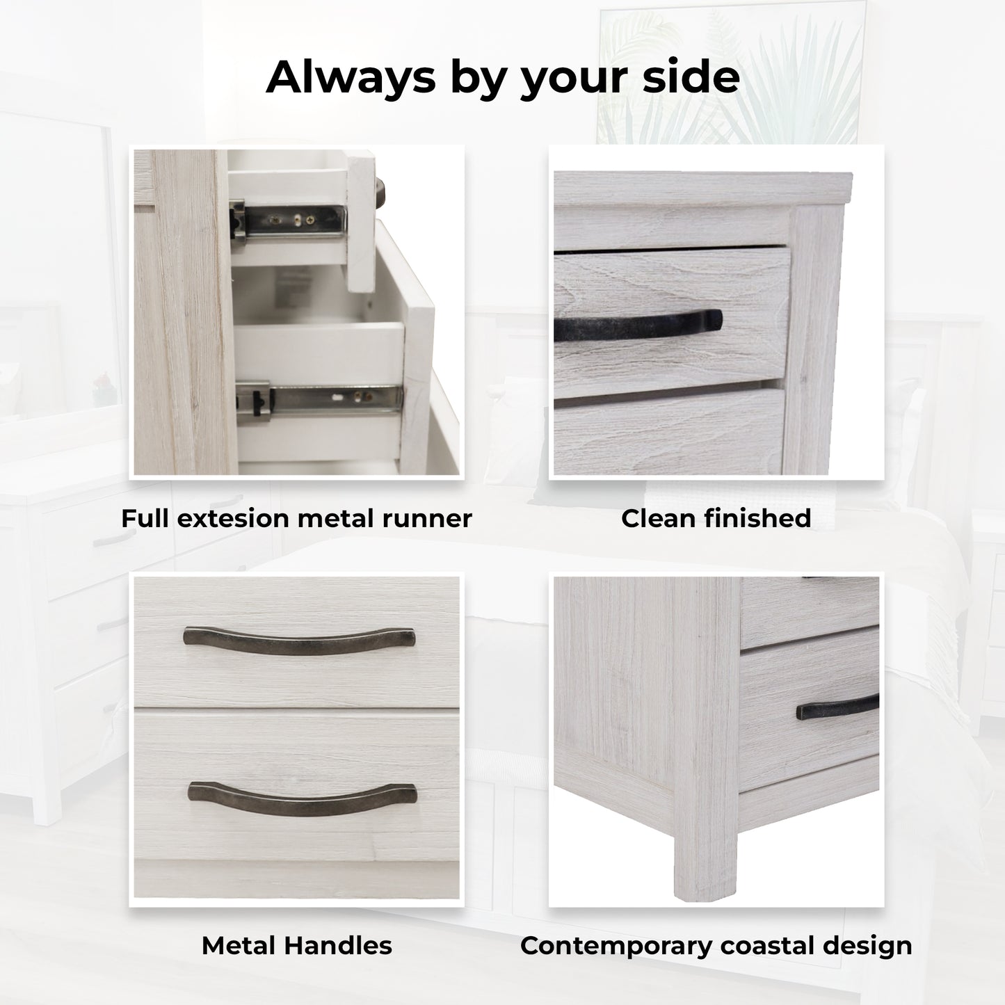 Foxglove Bedside Tables 3 Drawers Storage Cabinet Shelf Side End Table - White