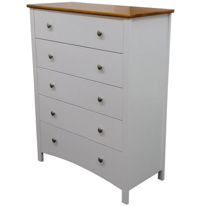 Lobelia Tallboy 5 Chest of Drawers Solid Rubber Wood Bed Storage Cabinet - White