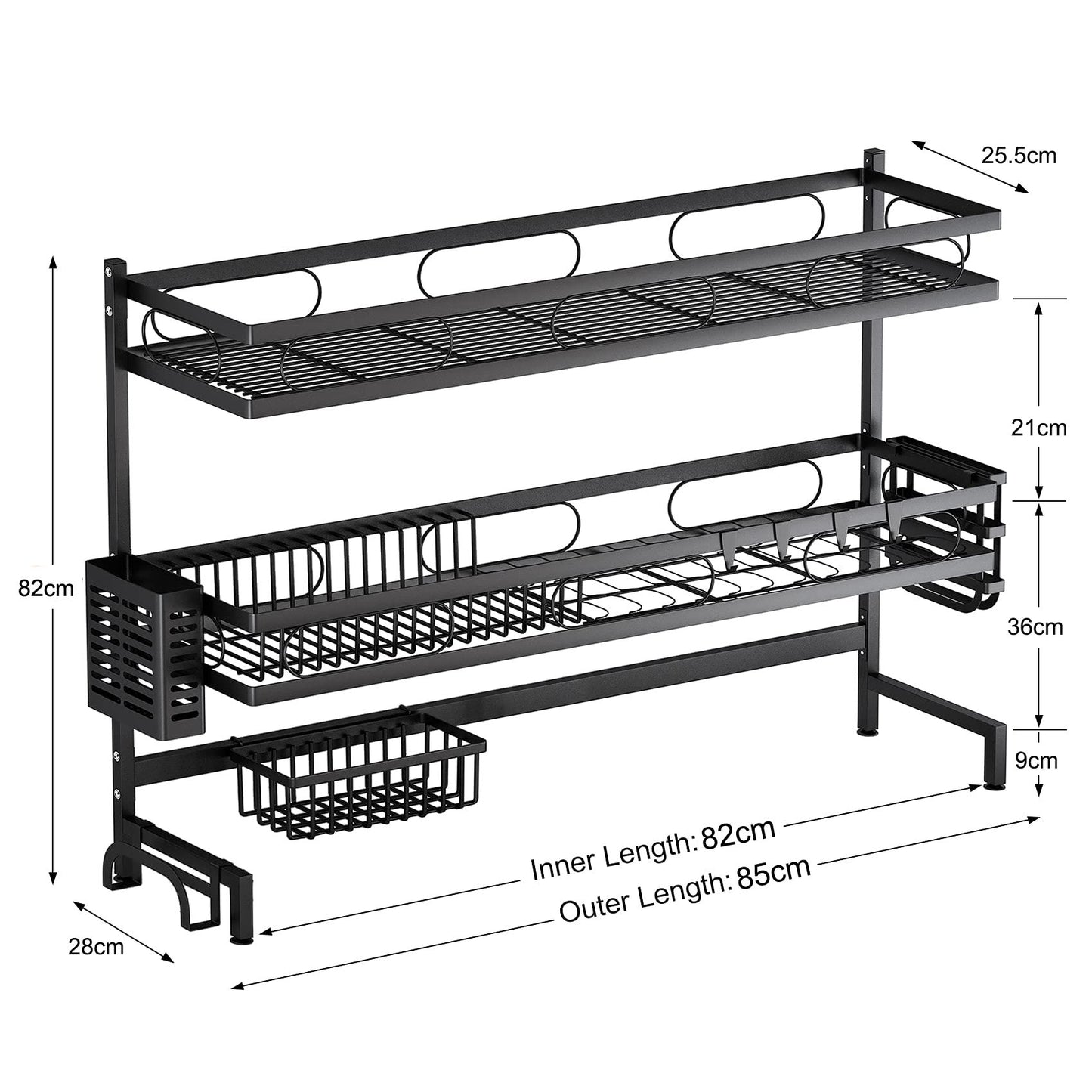 85cm 3 tier Over Sink Dish Drying Rack Drainer Kitchen Cutlery Holder Storage Organizer